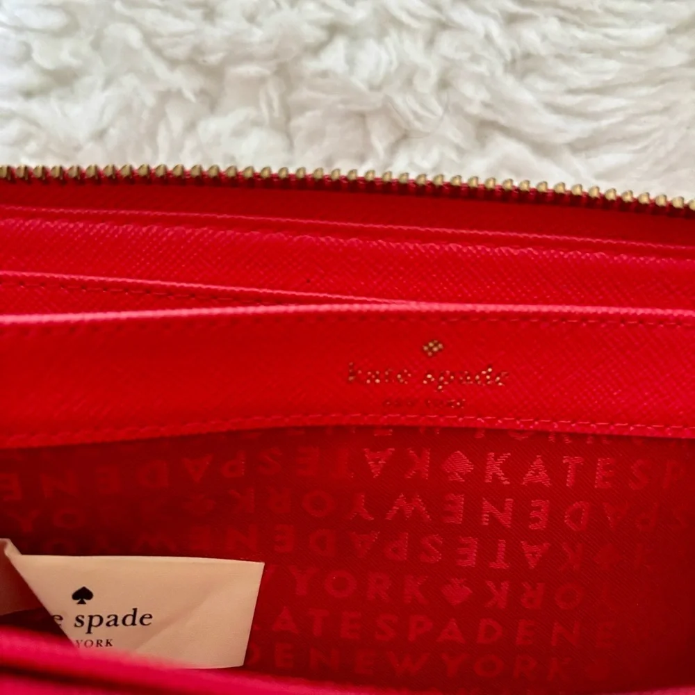 Kate Spade Take The Cake Cherry Red Zip Around Long Wallet - Picture 8 of 16